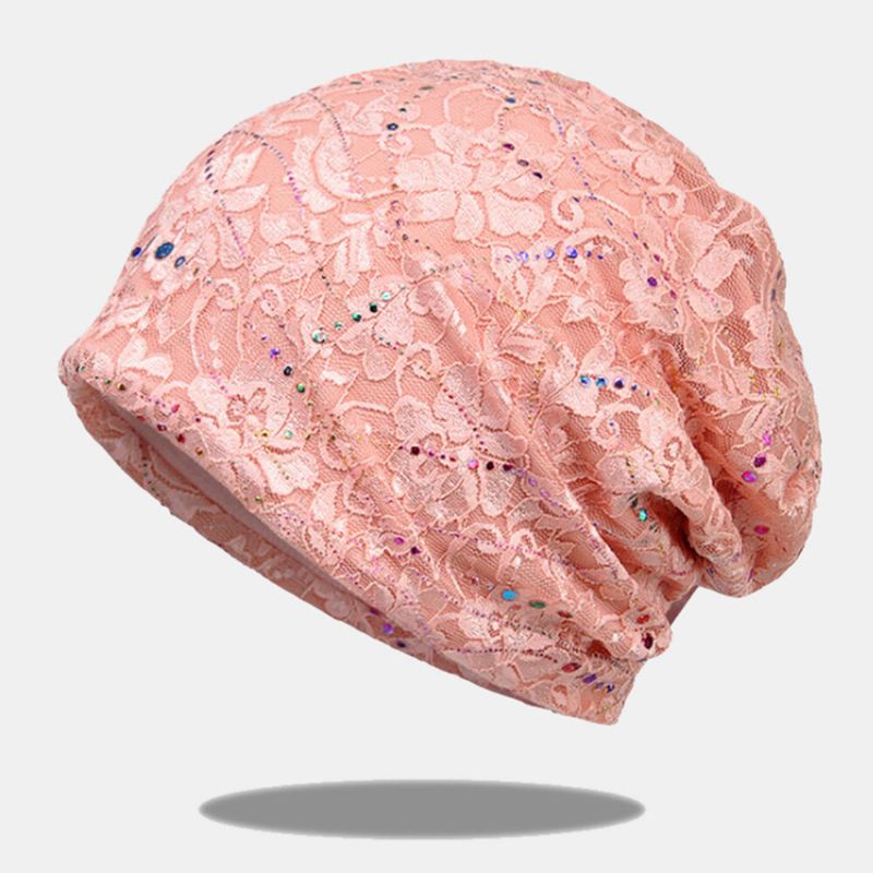 Femmes Coloré Époxy Dentelle Creux Bonnet Chapeau D'été Mince Respirant Doux Motif Floral Baotou Chapeau Foulard Bonnet Chapeau