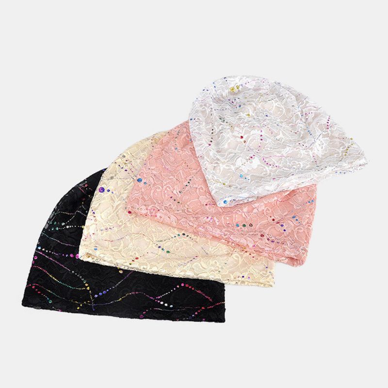 Femmes Coloré Époxy Dentelle Creux Bonnet Chapeau D'été Mince Respirant Doux Motif Floral Baotou Chapeau Foulard Bonnet Chapeau