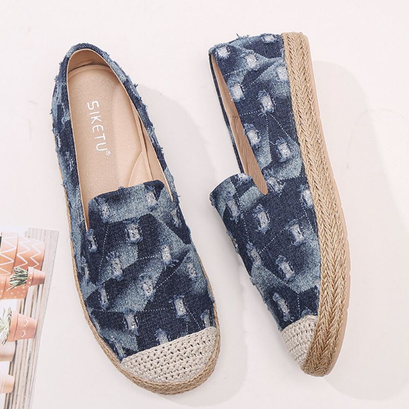 Femmes Confortable Denim Ripped Design Espadrilles Appartements Mocassins