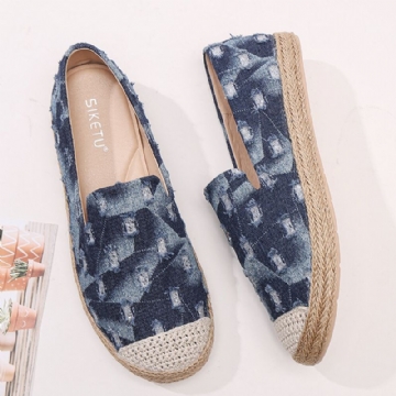 Femmes Confortable Denim Ripped Design Espadrilles Appartements Mocassins