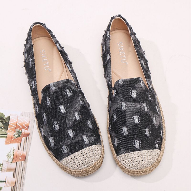 Femmes Confortable Denim Ripped Design Espadrilles Appartements Mocassins