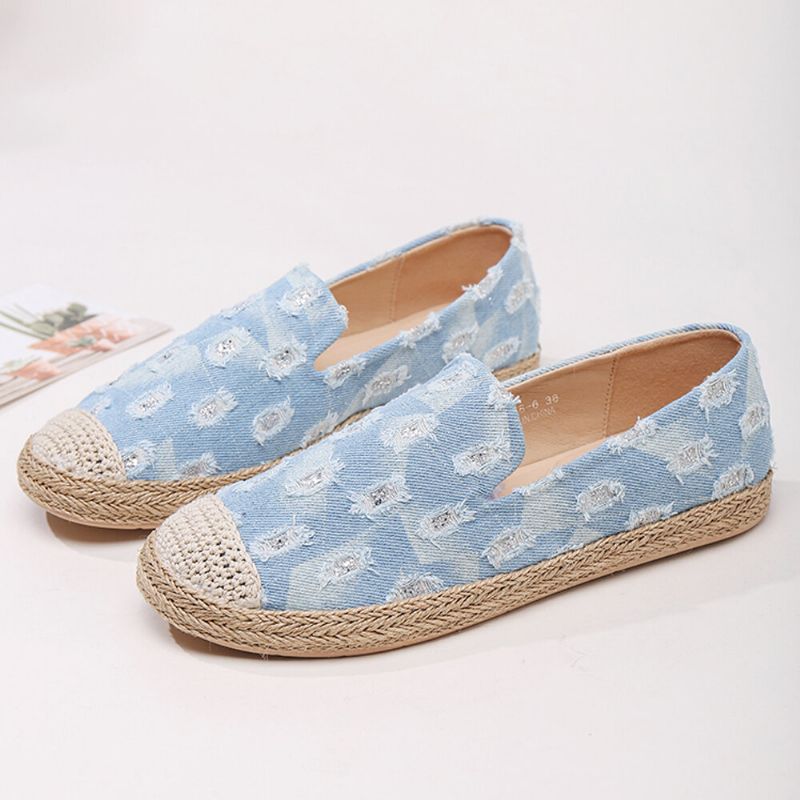 Femmes Confortable Denim Ripped Design Espadrilles Appartements Mocassins