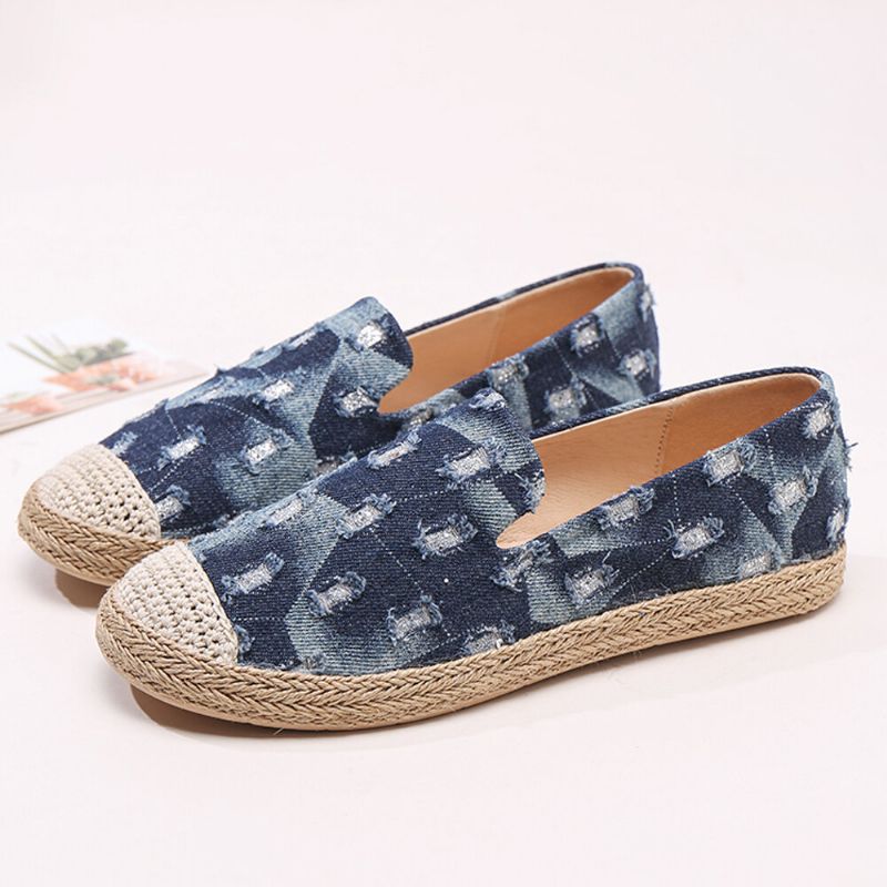 Femmes Confortable Denim Ripped Design Espadrilles Appartements Mocassins