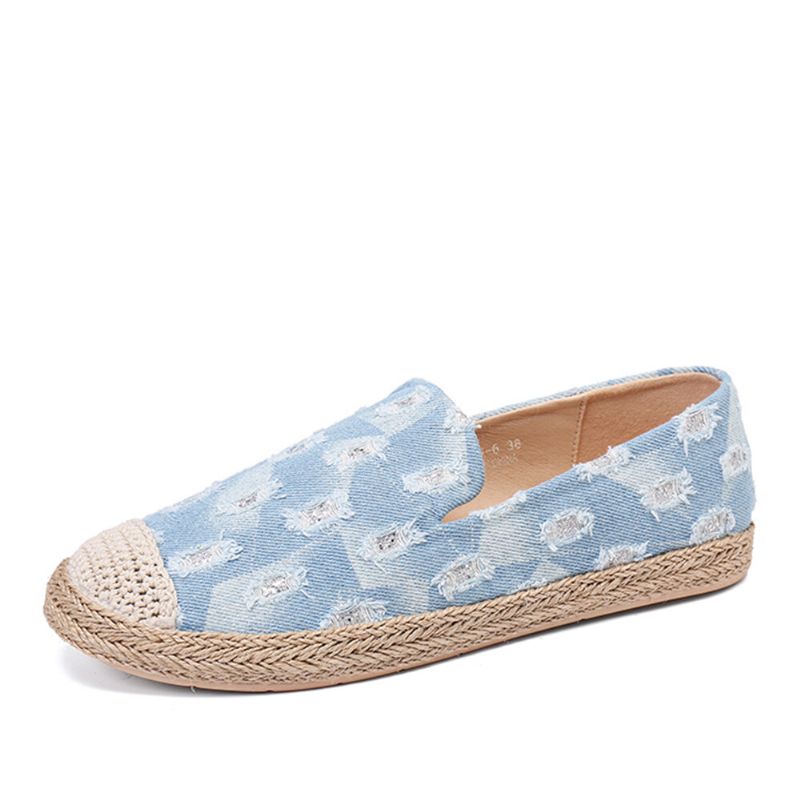 Femmes Confortable Denim Ripped Design Espadrilles Appartements Mocassins