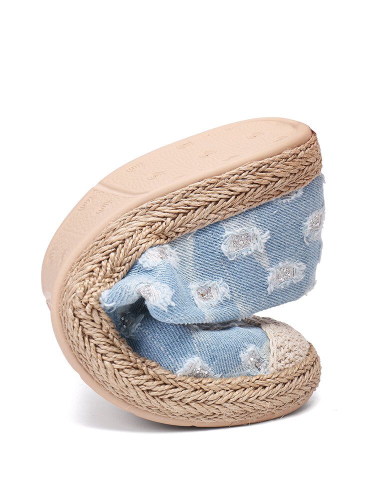 Femmes Confortable Denim Ripped Design Espadrilles Appartements Mocassins