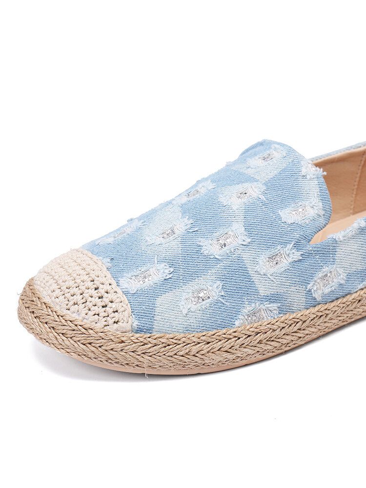 Femmes Confortable Denim Ripped Design Espadrilles Appartements Mocassins