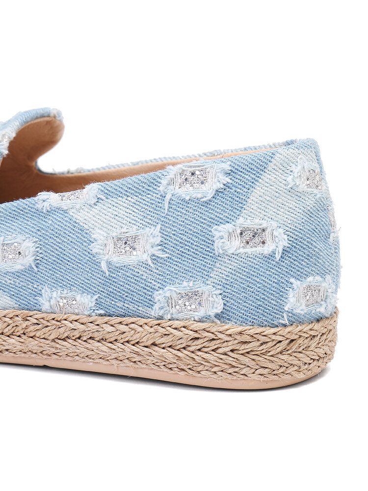 Femmes Confortable Denim Ripped Design Espadrilles Appartements Mocassins