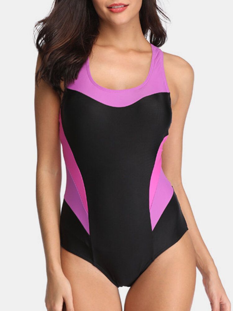 Femmes Contraste Couleur Couverture Ventre Une Pièce Criss Cross Dos Nu Hawaii Maillots De Bain