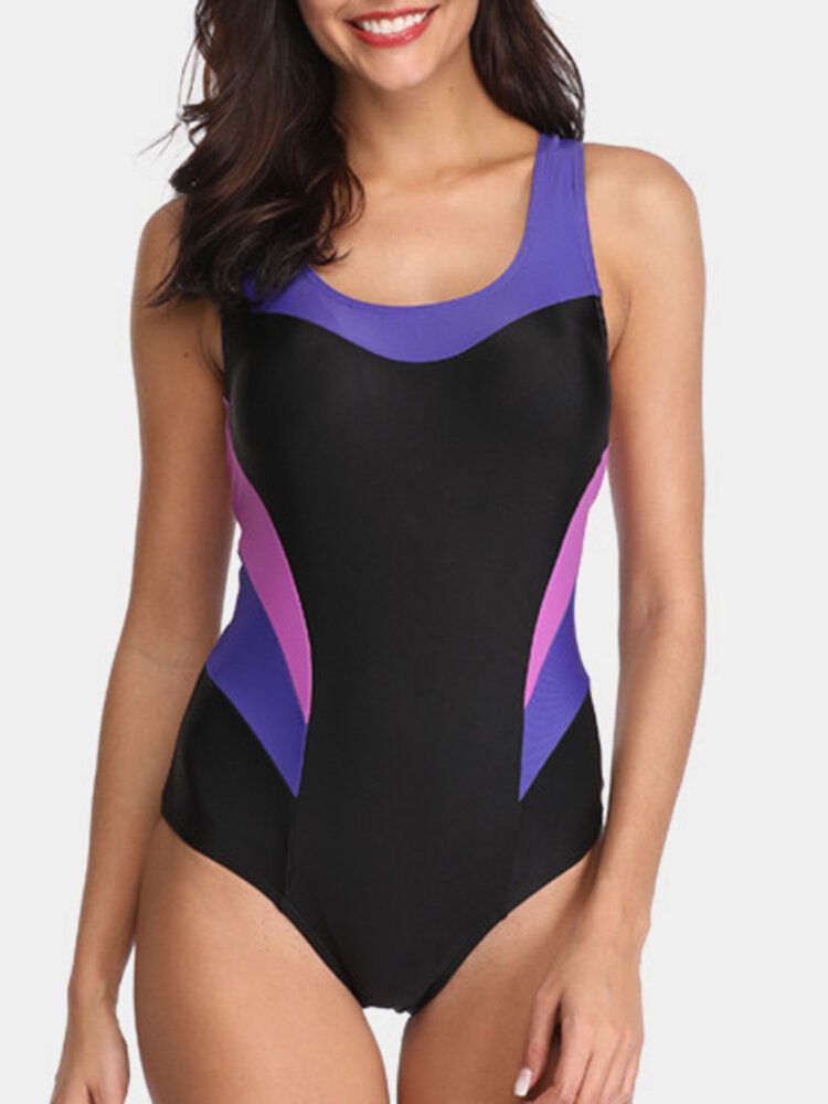 Femmes Contraste Couleur Couverture Ventre Une Pièce Criss Cross Dos Nu Hawaii Maillots De Bain