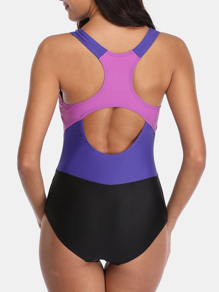 Femmes Contraste Couleur Couverture Ventre Une Pièce Criss Cross Dos Nu Hawaii Maillots De Bain