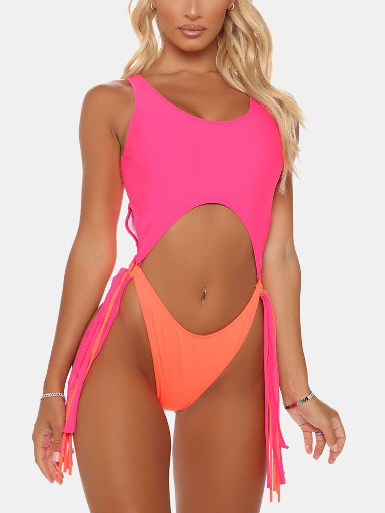 Femmes Contraste Couleur Patchwork Gland Sans Fil Taille Basse Plage Maillots De Bain Une Pièce