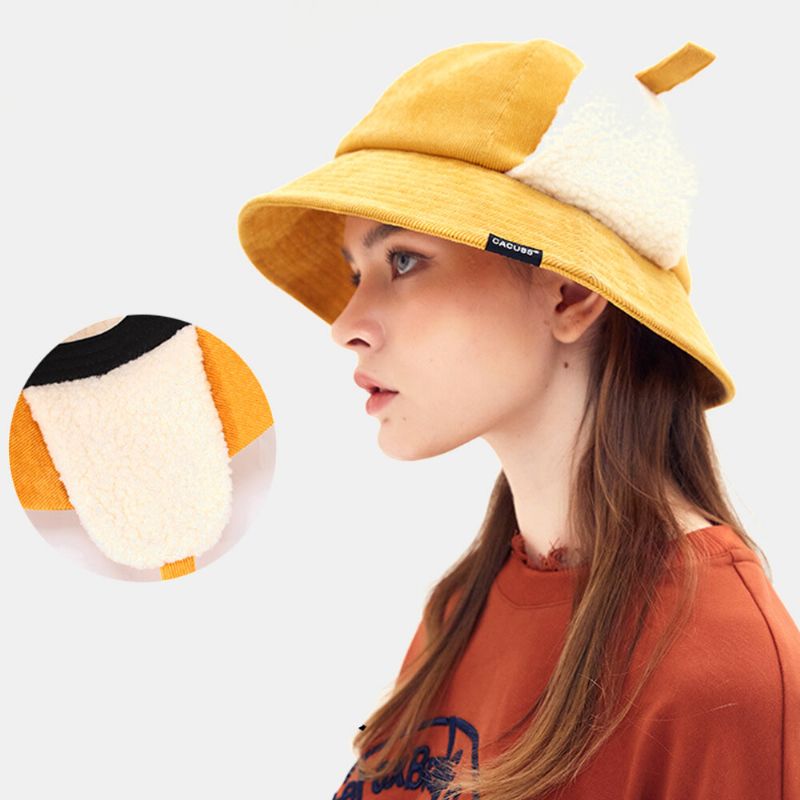 Femmes Corduroy Plus Hat Circonférence Ear Protection Tie Keep Warm Bucket Hat