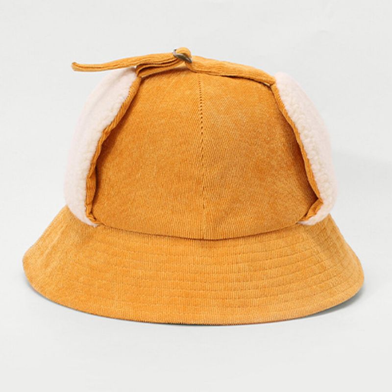 Femmes Corduroy Plus Hat Circonférence Ear Protection Tie Keep Warm Bucket Hat