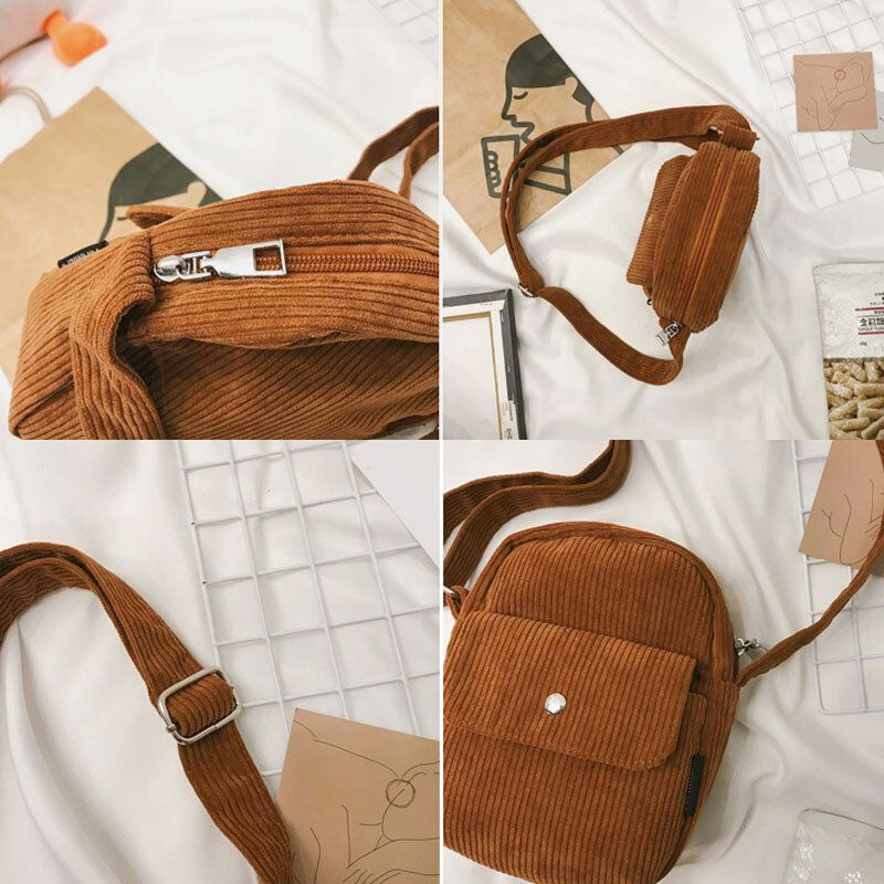 Femmes Corduroy Retro Solid Color Small 6 Inch Phone Bag Crossbody Bag