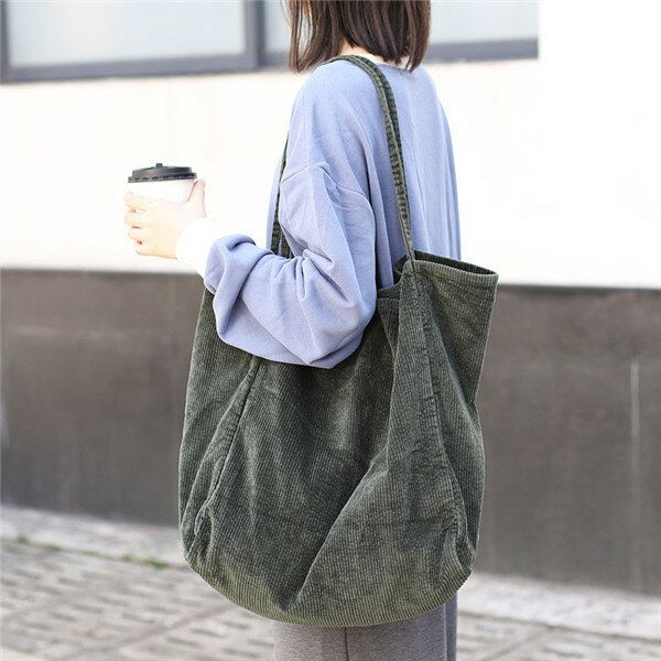 Femmes Corduroy Vintage Sac À Provisions Grande Capacité Sac À Bandoulière Sac À Main