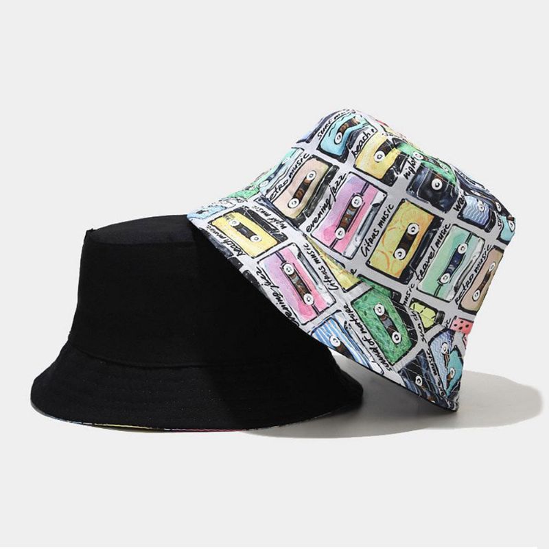 Femmes Coton Bande Impression Motif Coloré Double Face Portant Tendance Parasol Seau Chapeau