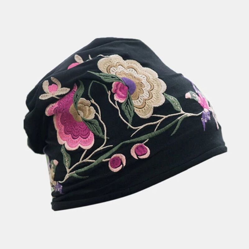 Femmes Coton Broderie Fleur Impression Style Ethnique Bonnet Chapeau Respirant Turban Cap