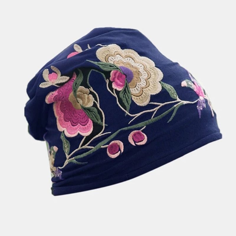 Femmes Coton Broderie Fleur Impression Style Ethnique Bonnet Chapeau Respirant Turban Cap