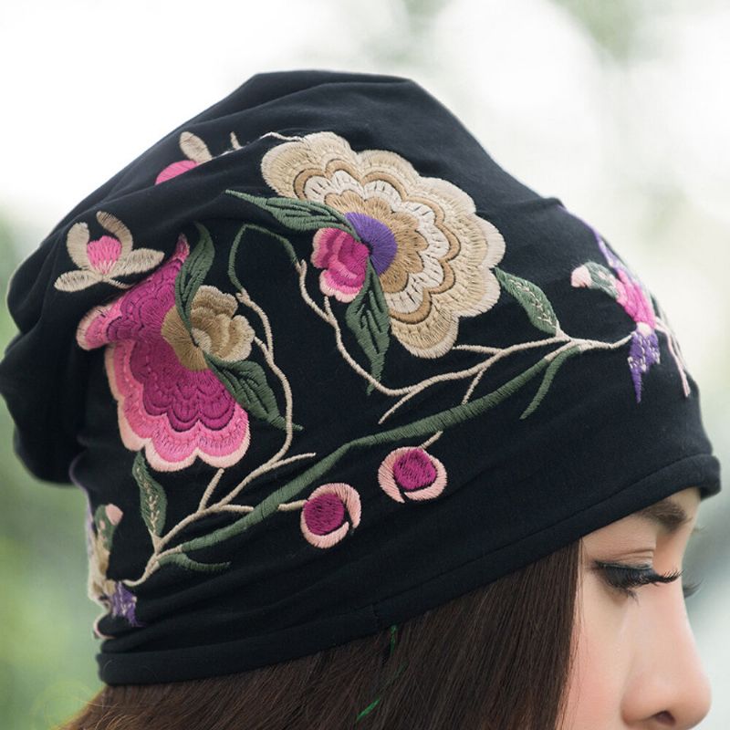 Femmes Coton Broderie Fleur Impression Style Ethnique Bonnet Chapeau Respirant Turban Cap