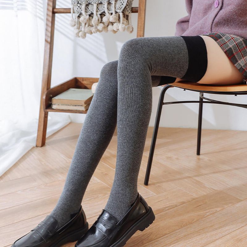 Femmes Coton Casual Doux Contraste Couleur Chaussettes Sur Genou Leggings Cuisse Chaussettes Bas