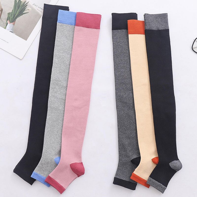 Femmes Coton Casual Doux Contraste Couleur Chaussettes Sur Genou Leggings Cuisse Chaussettes Bas