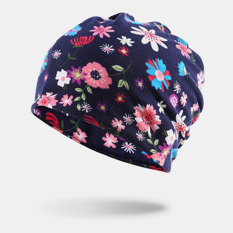 Femmes Coton Coloré Motif D'impression Florale Casual Extérieur Double Usage Cou Protection Brimless Bonnet