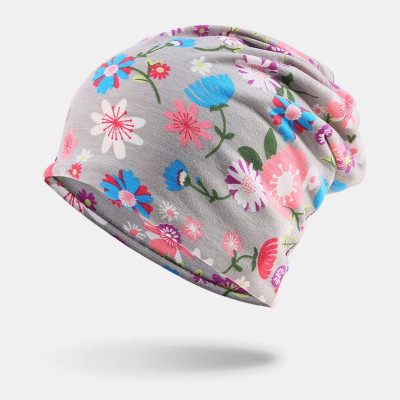 Femmes Coton Coloré Motif D'impression Florale Casual Extérieur Double Usage Cou Protection Brimless Bonnet