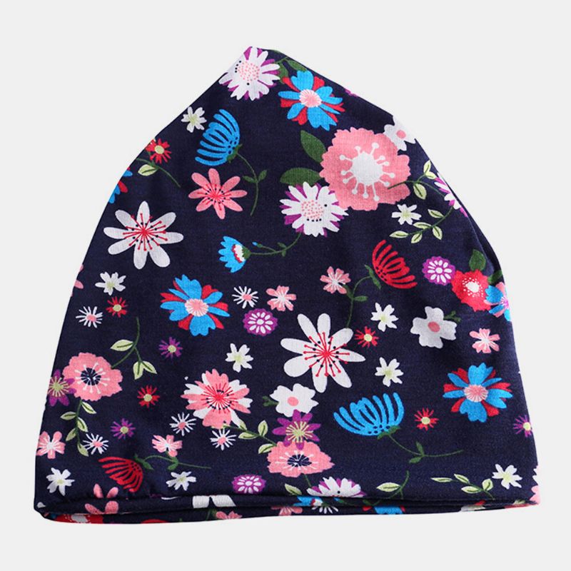 Femmes Coton Coloré Motif D'impression Florale Casual Extérieur Double Usage Cou Protection Brimless Bonnet