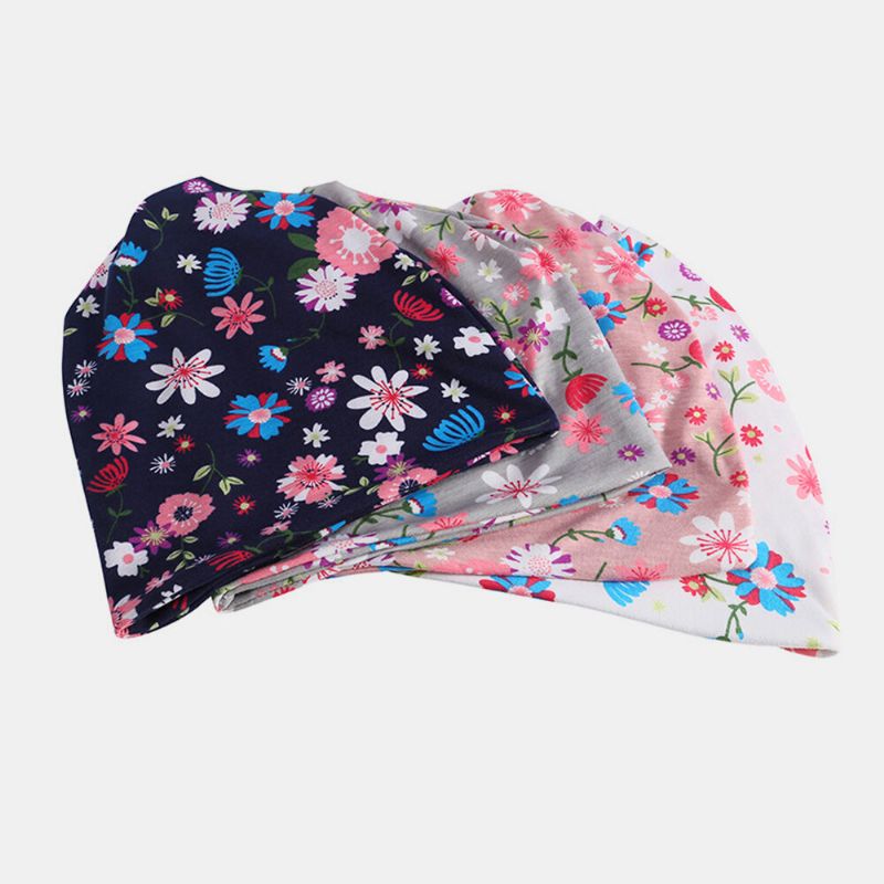 Femmes Coton Coloré Motif D'impression Florale Casual Extérieur Double Usage Cou Protection Brimless Bonnet