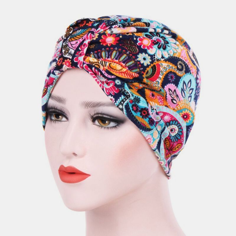 Femmes Coton Coloré Pastorale Motif Floral Casual Personnalité Élastique Sans Bord Bonnet Écharpe