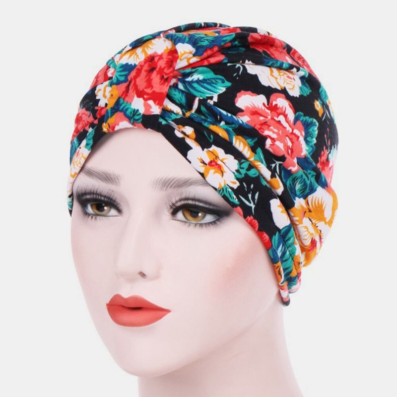 Femmes Coton Coloré Pastorale Motif Floral Casual Personnalité Élastique Sans Bord Bonnet Écharpe