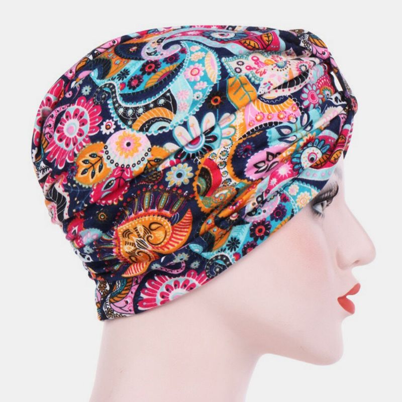 Femmes Coton Coloré Pastorale Motif Floral Casual Personnalité Élastique Sans Bord Bonnet Écharpe