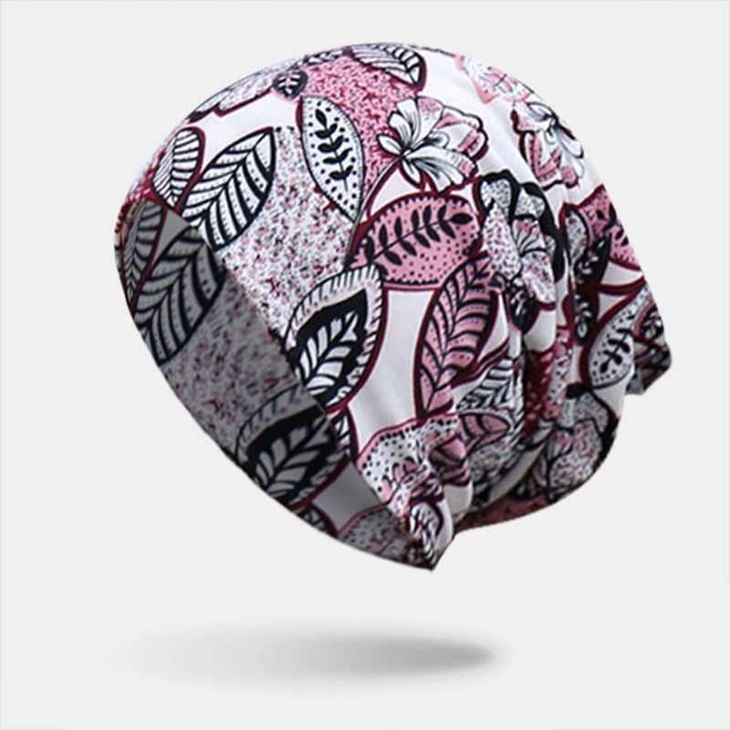 Femmes Coton Feuille Florale Motif D'impression Décontracté En Plein Air À Double Usage Cou Protection Brimless Bonnet