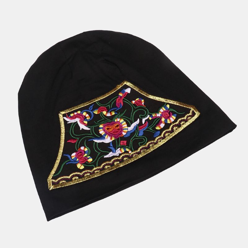 Femmes Coton Floral Ethnique Broderie Bonnet Chapeau Élastique Respirant Turban Cap