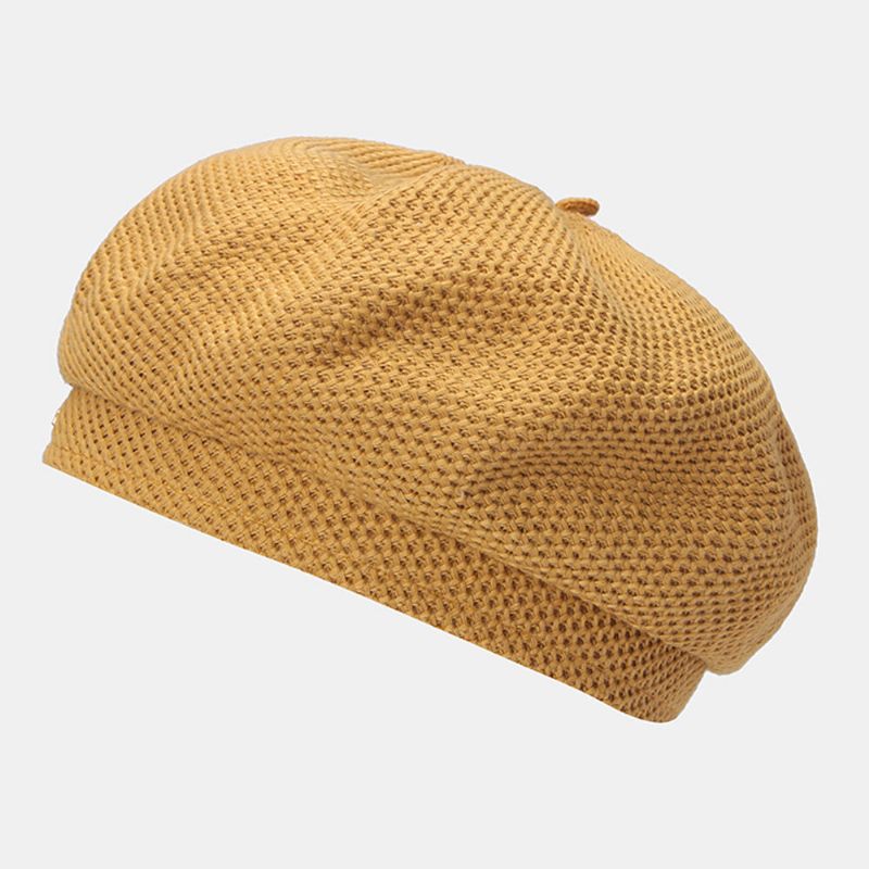 Femmes Coton Maille Respirant Métal Étiquette Tricoté Chapeau Mode Sauvage Réglable Béret Casquette Peintre Chapeau