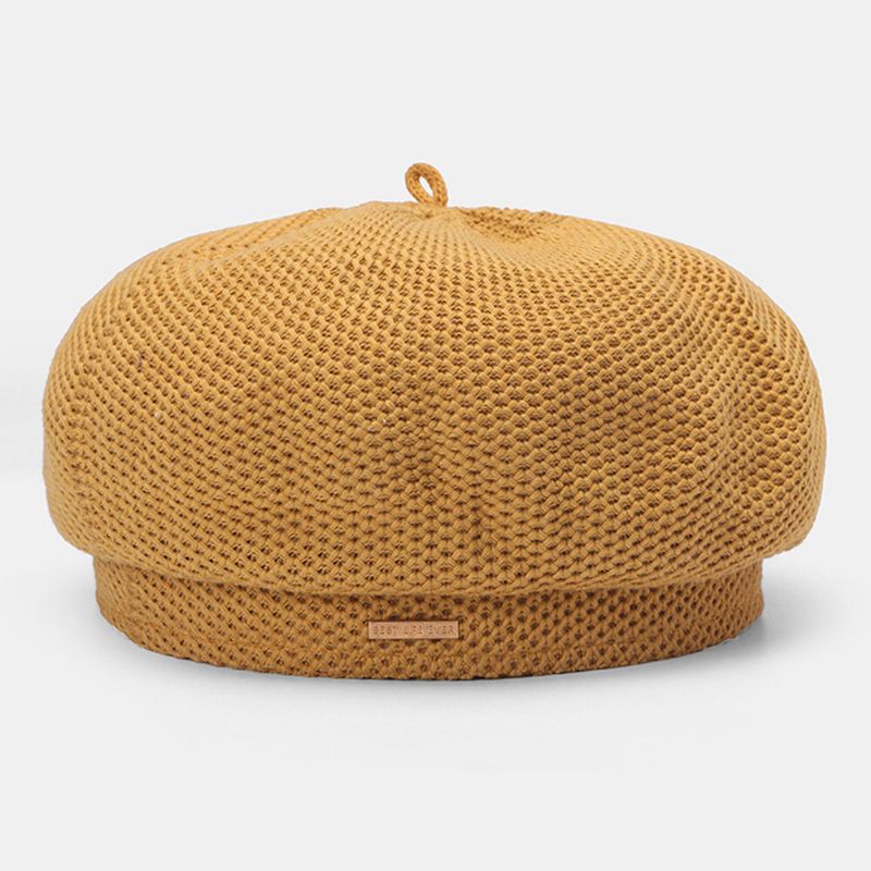 Femmes Coton Maille Respirant Métal Étiquette Tricoté Chapeau Mode Sauvage Réglable Béret Casquette Peintre Chapeau