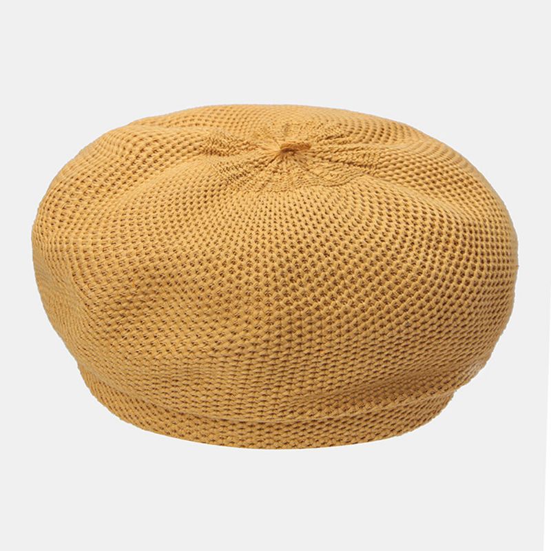 Femmes Coton Maille Respirant Métal Étiquette Tricoté Chapeau Mode Sauvage Réglable Béret Casquette Peintre Chapeau