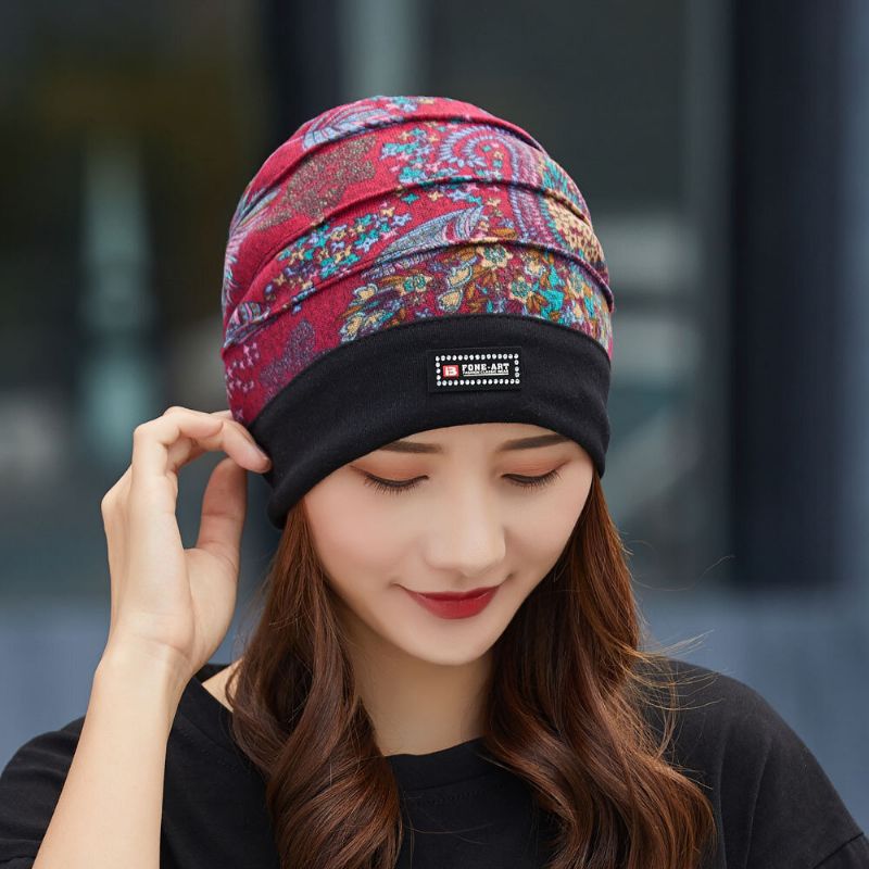 Femmes Coton Motif Floral Casual Mode Respirant En Plein Air Plis Garder Au Chaud Turban Bonnet