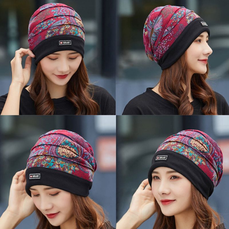 Femmes Coton Motif Floral Casual Mode Respirant En Plein Air Plis Garder Au Chaud Turban Bonnet