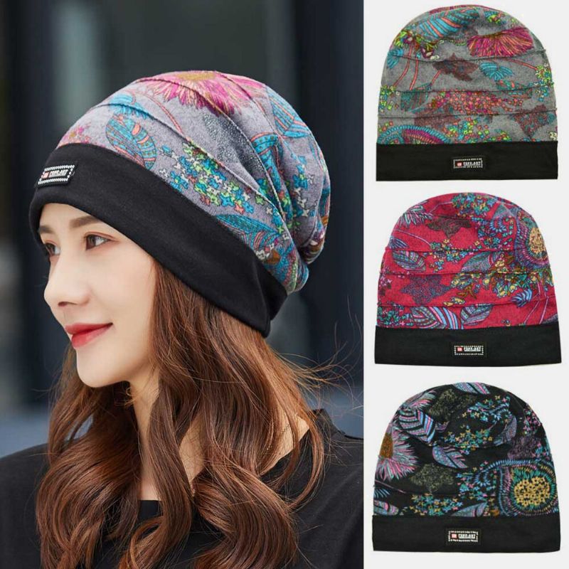 Femmes Coton Motif Floral Casual Mode Respirant En Plein Air Plis Garder Au Chaud Turban Bonnet