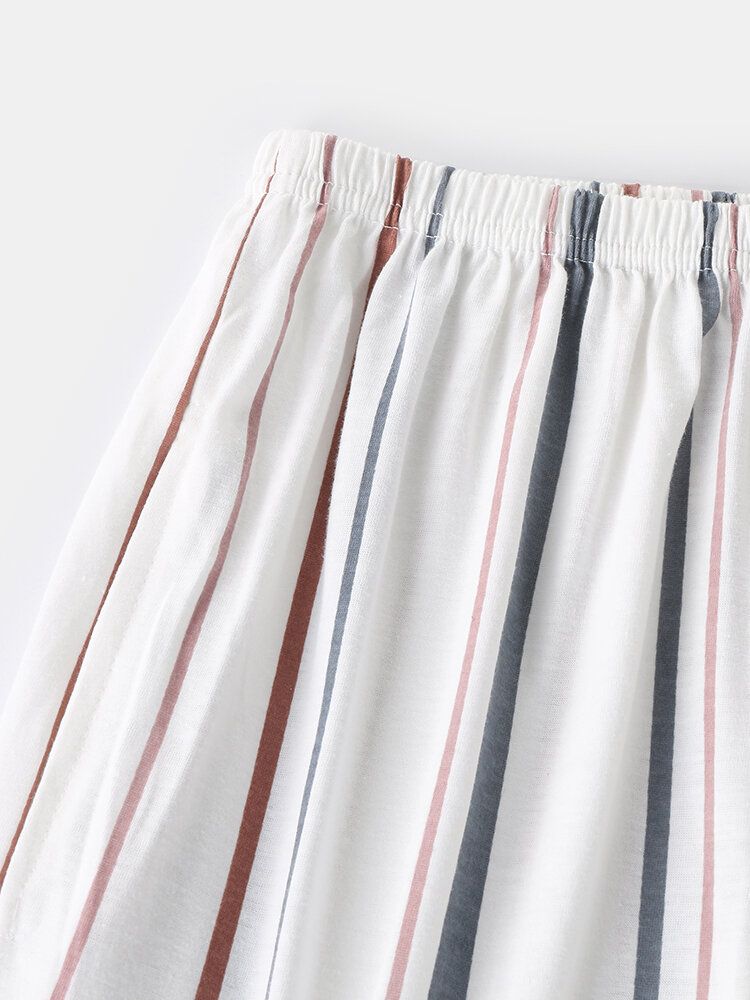 Femmes Coton Plus La Taille Rayé Pantalon Bouton À Manches Longues Casual Maison Pyjamas Ensembles