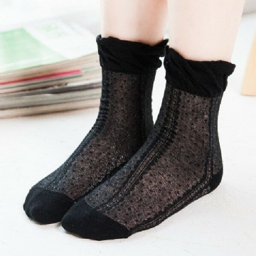 Femmes Coton Ultra Mince Soie Élastique Mesh Chaussettes D'été Solide Couleur Respirant Cheville Chaussettes