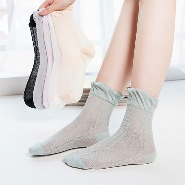 Femmes Coton Ultra Mince Soie Élastique Mesh Chaussettes D'été Solide Couleur Respirant Cheville Chaussettes