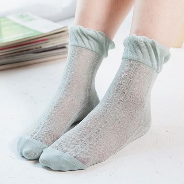 Femmes Coton Ultra Mince Soie Élastique Mesh Chaussettes D'été Solide Couleur Respirant Cheville Chaussettes