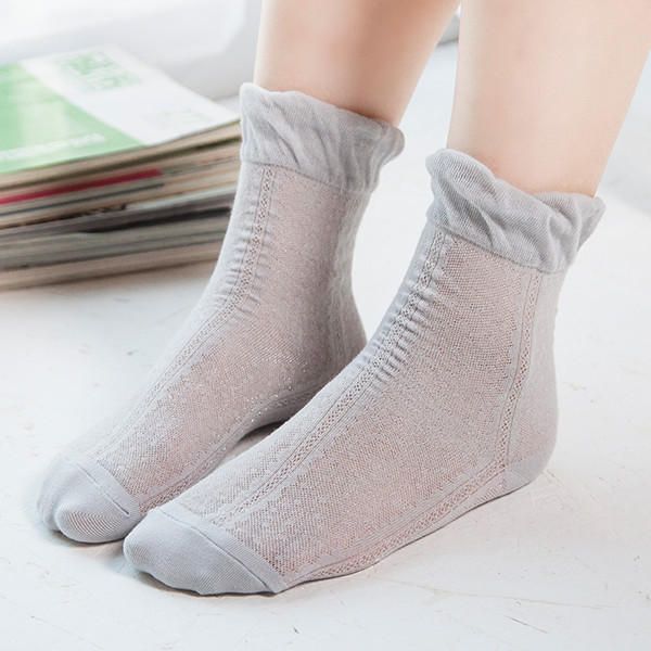 Femmes Coton Ultra Mince Soie Élastique Mesh Chaussettes D'été Solide Couleur Respirant Cheville Chaussettes