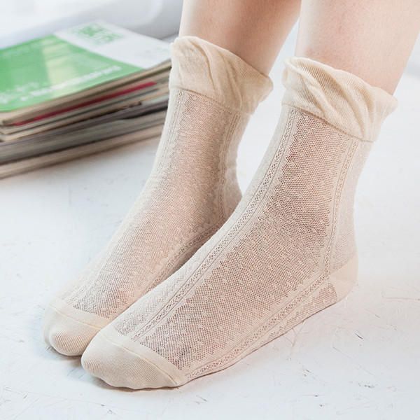 Femmes Coton Ultra Mince Soie Élastique Mesh Chaussettes D'été Solide Couleur Respirant Cheville Chaussettes