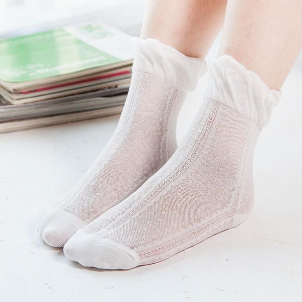 Femmes Coton Ultra Mince Soie Élastique Mesh Chaussettes D'été Solide Couleur Respirant Cheville Chaussettes