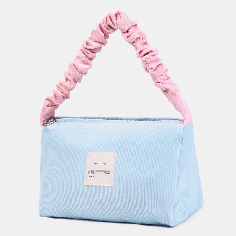 Femmes Couleur Bonbon Velours Côtelé Lettre Patch Sous Les Bras Sac Grande Capacité Doux Fermeture Éclair Fourre-tout Sac À Main Sac À Bandoulière