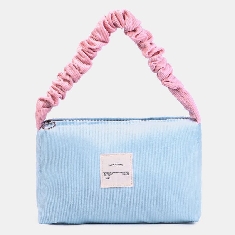 Femmes Couleur Bonbon Velours Côtelé Lettre Patch Sous Les Bras Sac Grande Capacité Doux Fermeture Éclair Fourre-tout Sac À Main Sac À Bandoulière