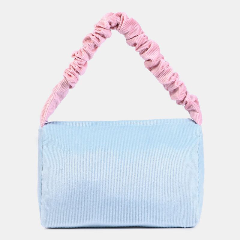 Femmes Couleur Bonbon Velours Côtelé Lettre Patch Sous Les Bras Sac Grande Capacité Doux Fermeture Éclair Fourre-tout Sac À Main Sac À Bandoulière